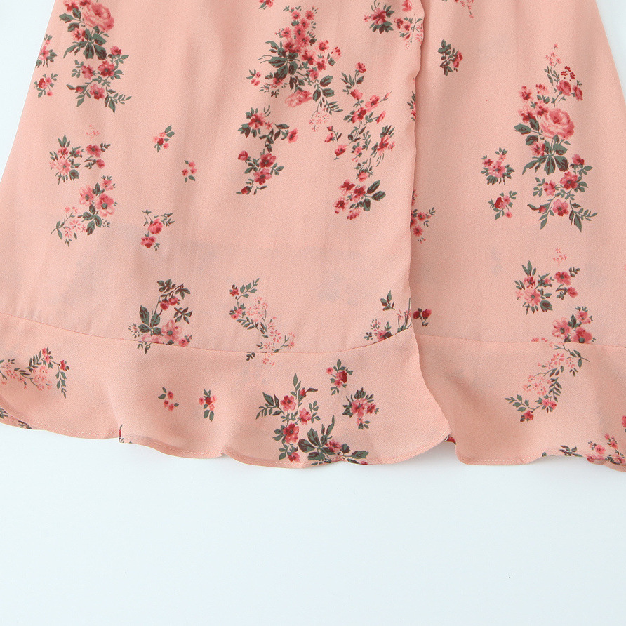 Women's Wrap Dress V-Neck Ruffle Hem 3/4 Sleeve KUN-00021