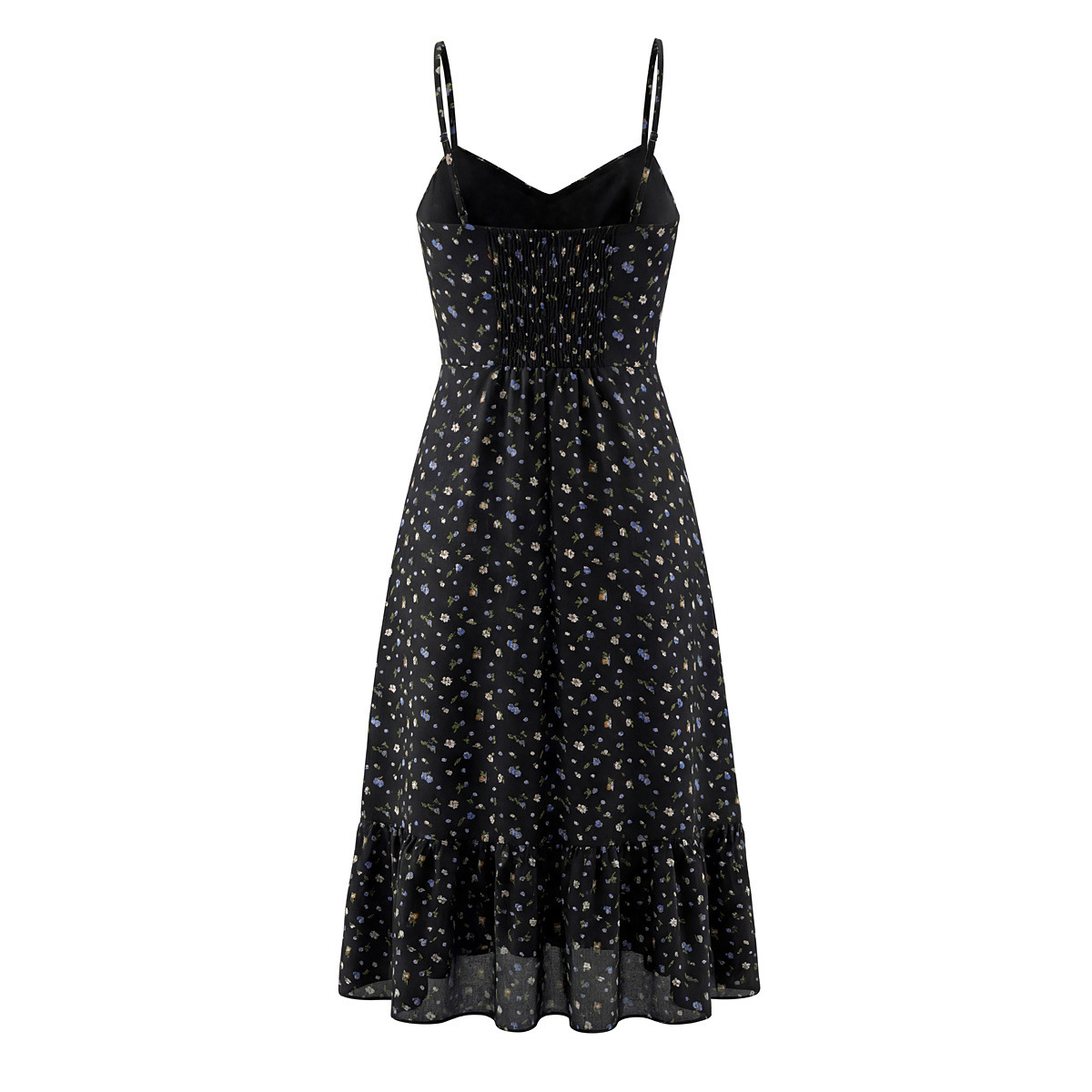 Vestido largo veraniego con estampado floral, corte entallado y versátil KUN-00057