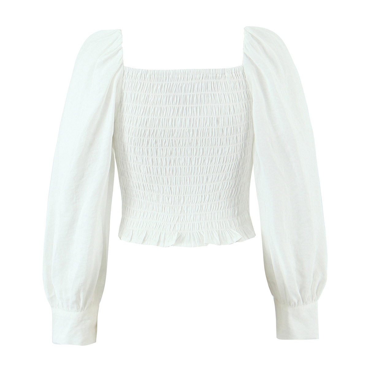 Damenbluse im französischen Vintage-Stil, elastischer Rücken, KUN-00059