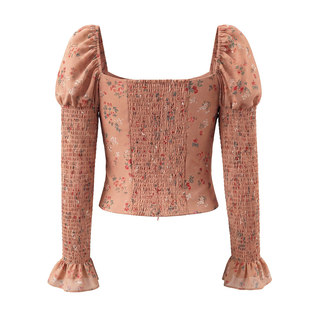 Top con cuello cuadrado y mangas abullonadas y estampado floral KUN-00038