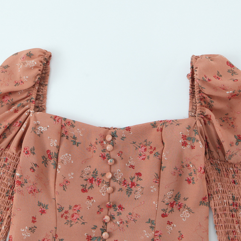 Top con cuello cuadrado y mangas abullonadas y estampado floral KUN-00038