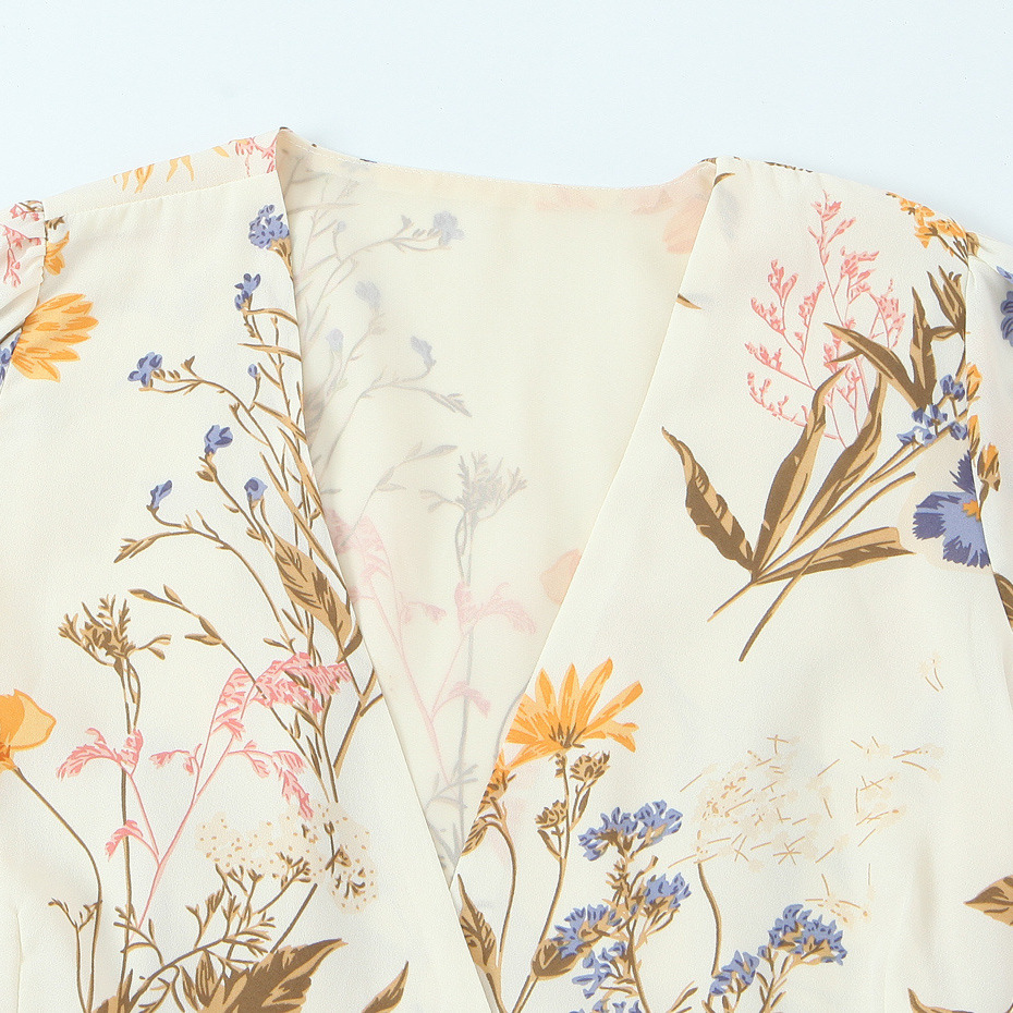 Women's Wrap Dress V-Neck Ruffle Hem 3/4 Sleeve KUN-00114