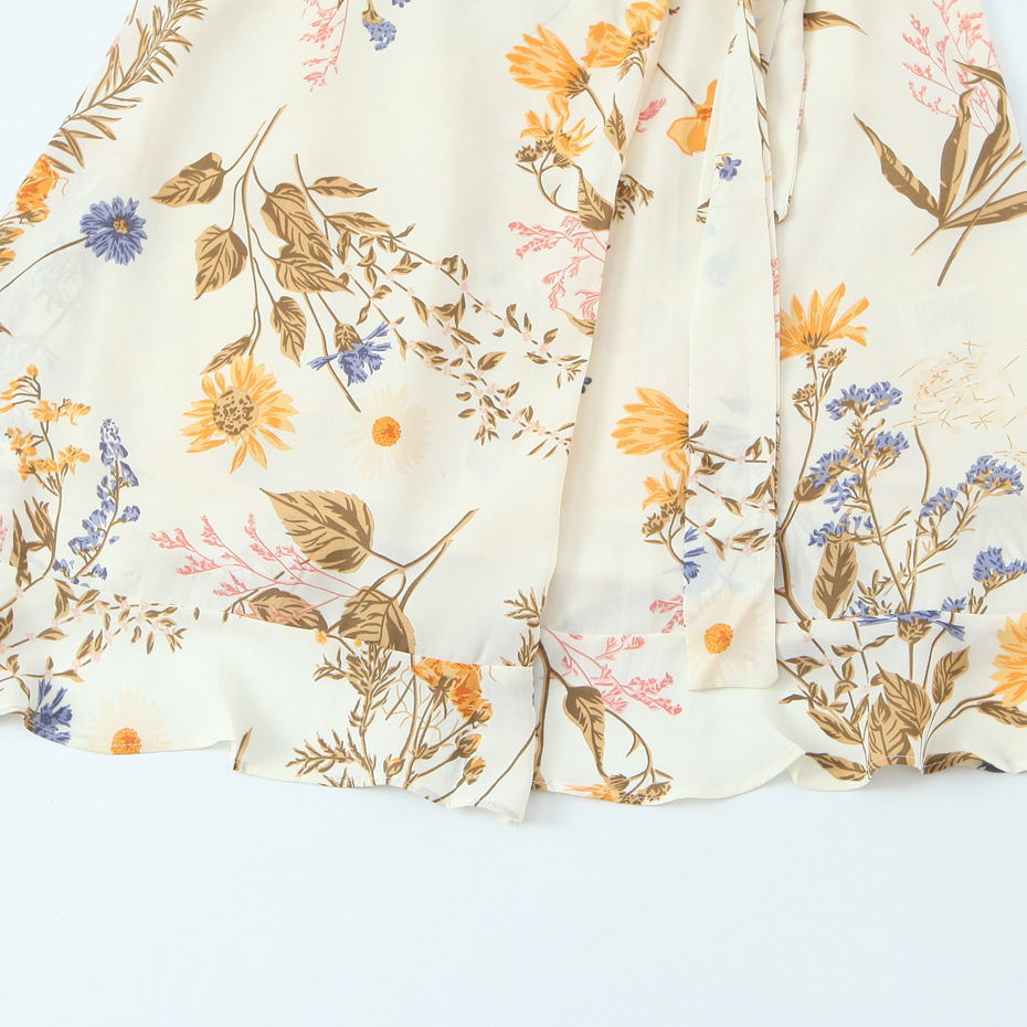 Women's Wrap Dress V-Neck Ruffle Hem 3/4 Sleeve KUN-00114