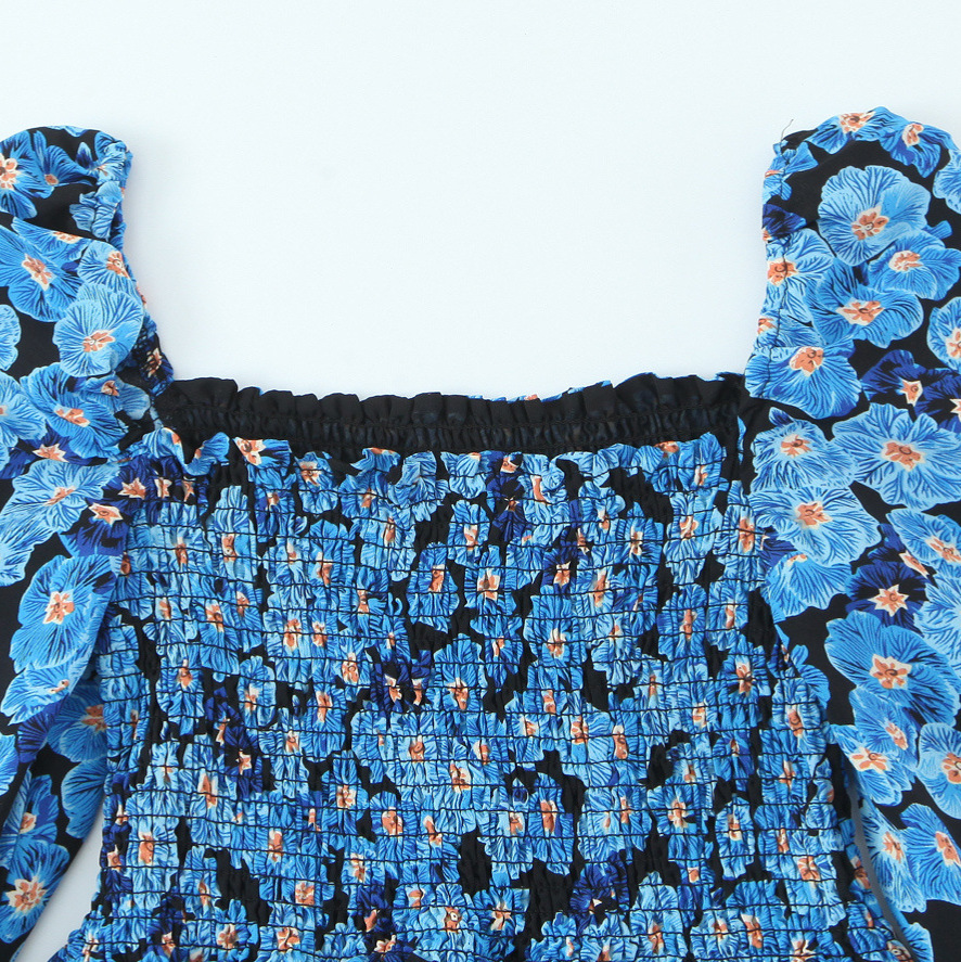 Inspired Ink Painting Dress - Ruched Puff Sleeve Stretch Midi KUN-00118