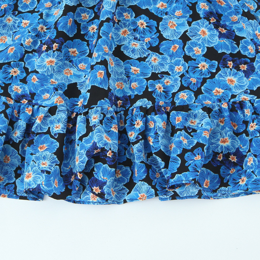 Inspired Ink Painting Dress - Ruched Puff Sleeve Stretch Midi KUN-00118