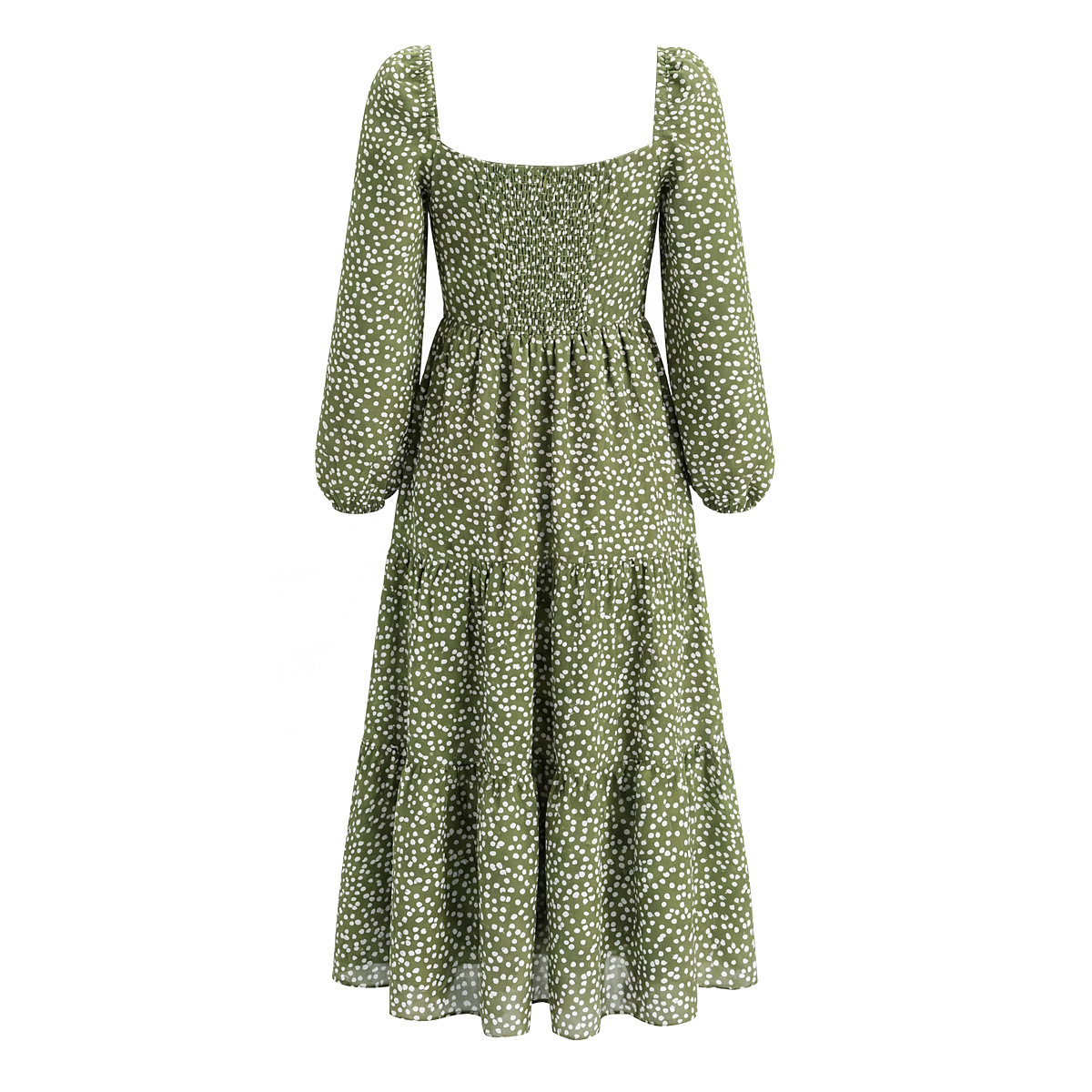 Vestido midi de manga larga con lunares estilo francés para mujer KUN-00132