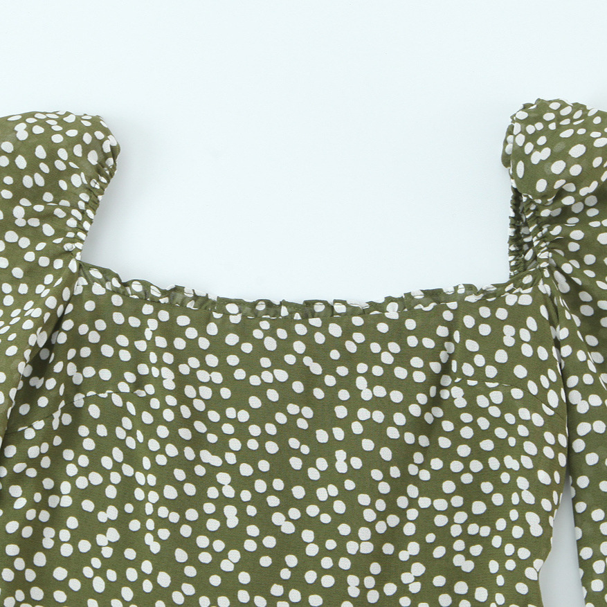 Vestido midi de manga larga con lunares estilo francés para mujer KUN-00132