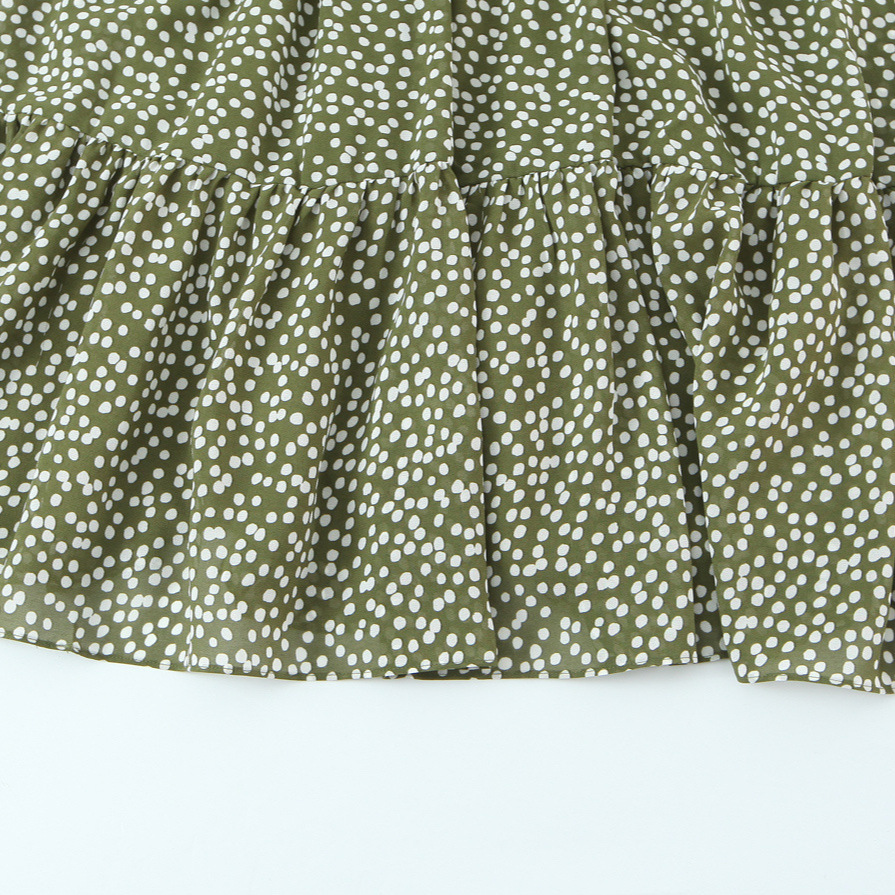 Vestido midi de manga larga con lunares estilo francés para mujer KUN-00132