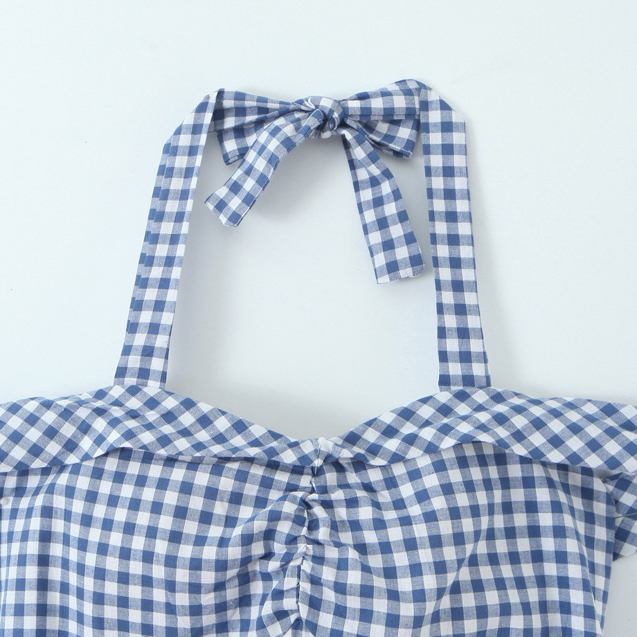 Vestido mini de cuadros con lazo y cuello halter KUN-00026