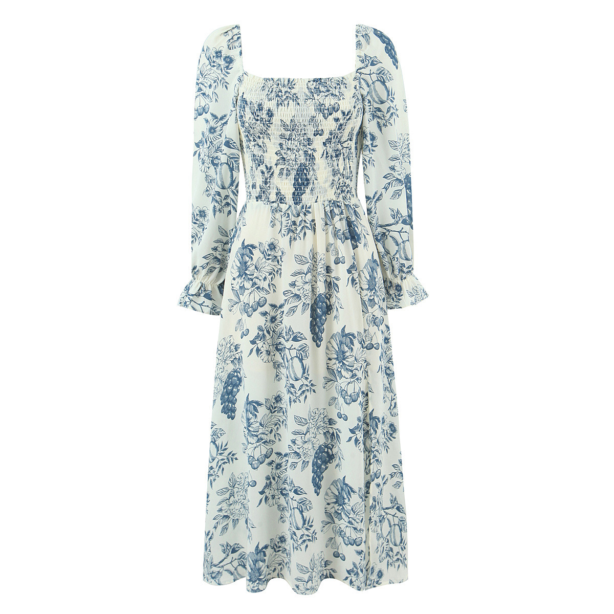 Women's French Square Neck Bodycon Midi Dress - Slim Fit KUN-00168