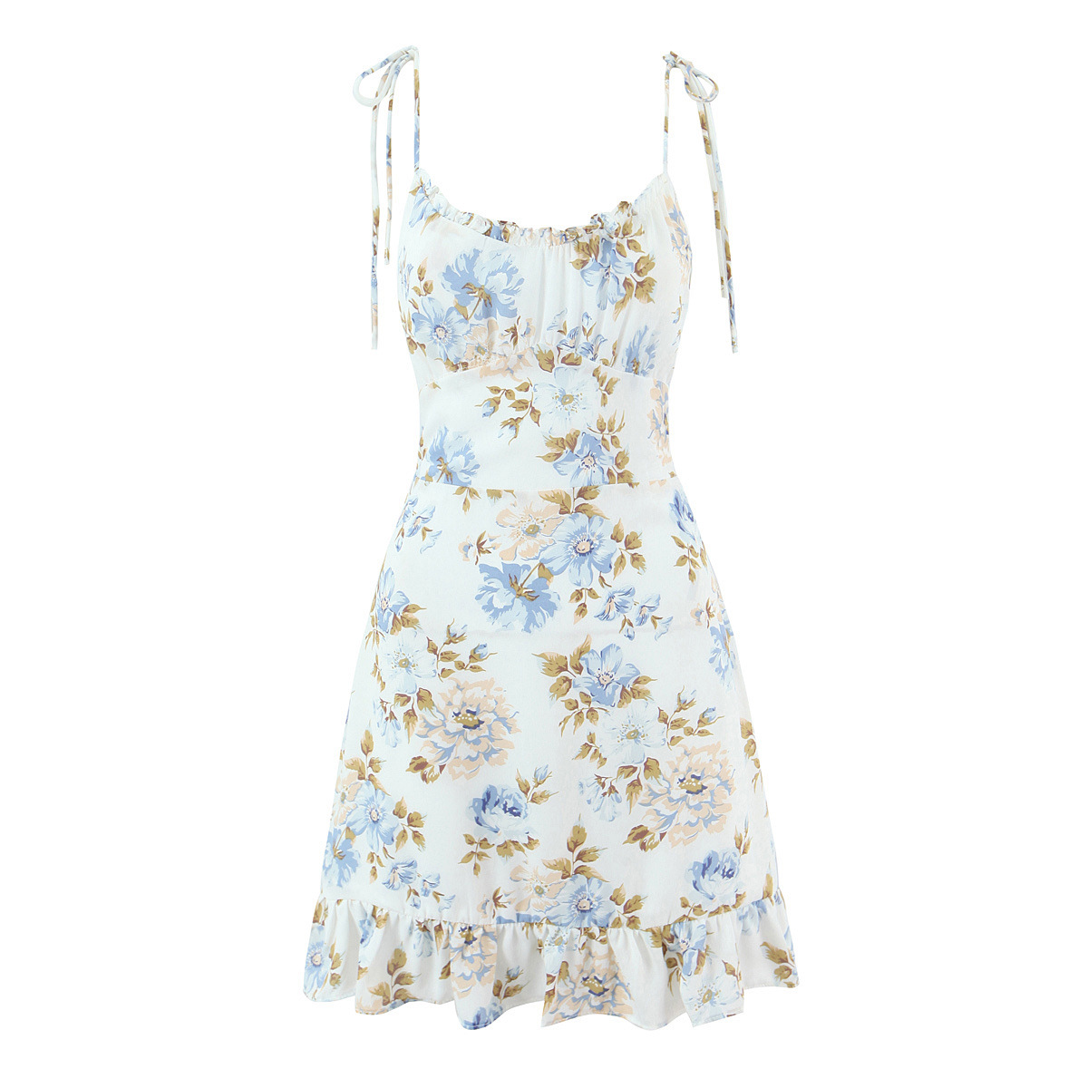 Zomerjurk met bloemenprint en ruches, slim fit KUN-00035