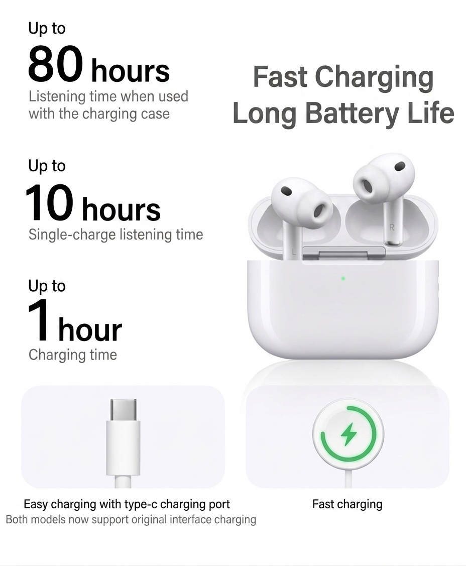 White Wireless ANC Dolby audio In-Ear Earbuds with Charging Case - Pro3