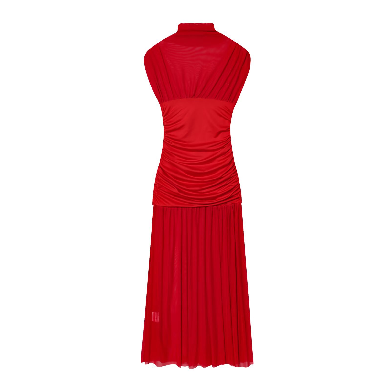 Silk Mesh Midi Dress - Versatile European Style KUN-00061