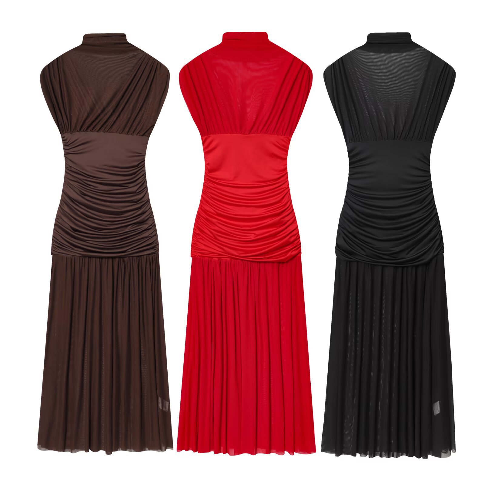 Silk Mesh Midi Dress - Versatile European Style KUN-00061