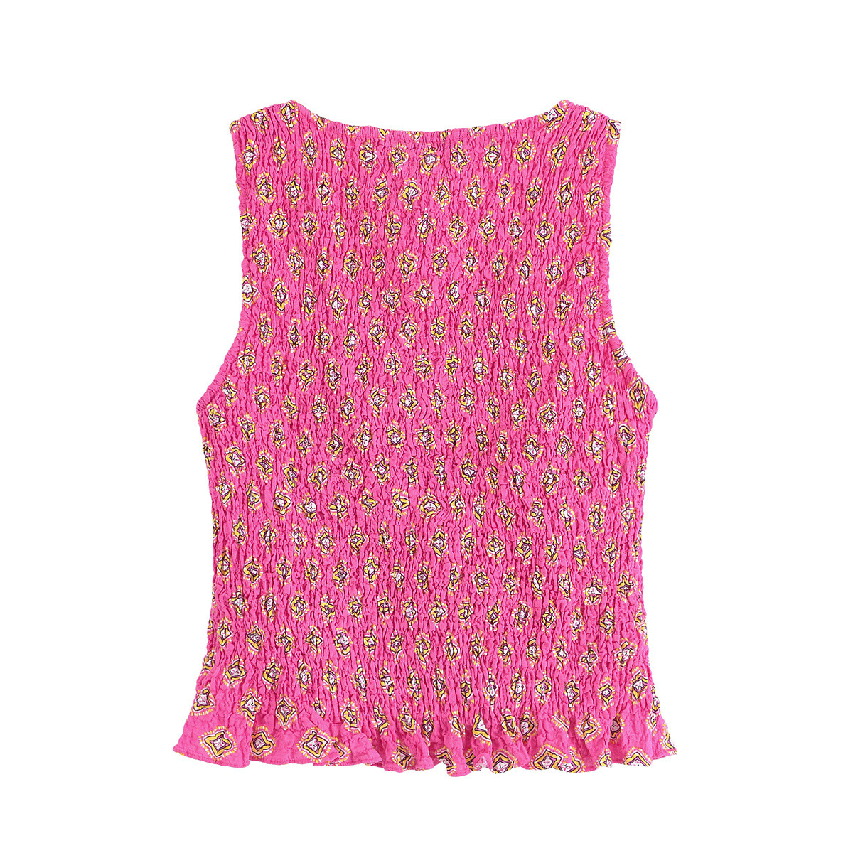 Damestop met bloemenprint, V-hals, mouwloos en midi-rok set KUN-00040