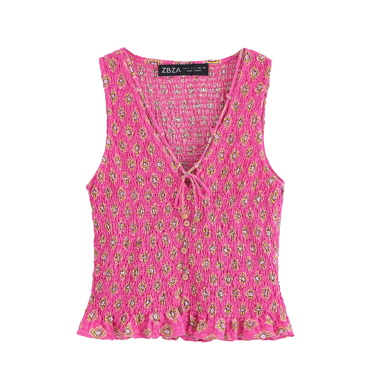 Damestop met bloemenprint, V-hals, mouwloos en midi-rok set KUN-00040