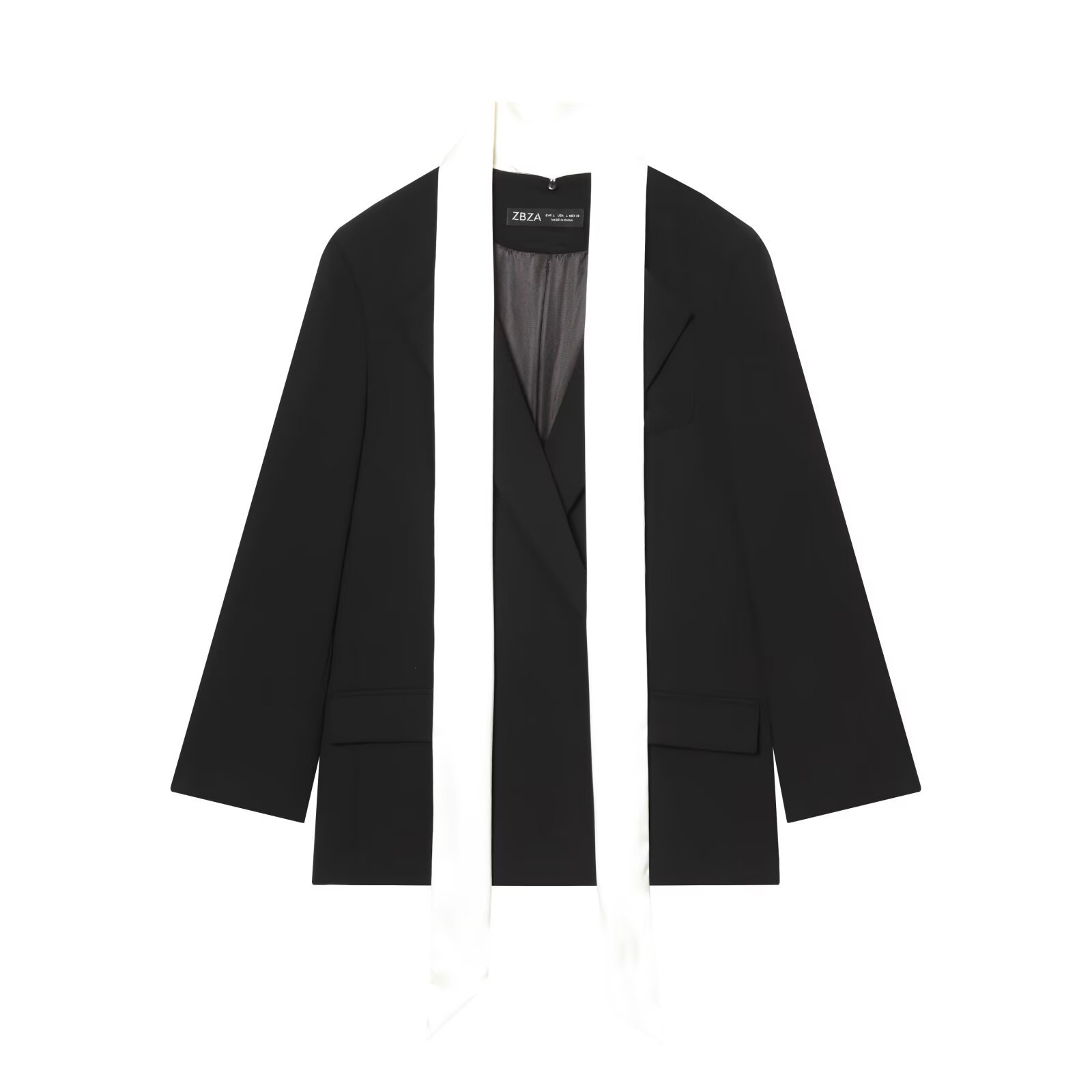 Women's Blazer Jacket Color Block Scarf Long Sleeve KUN-00007
