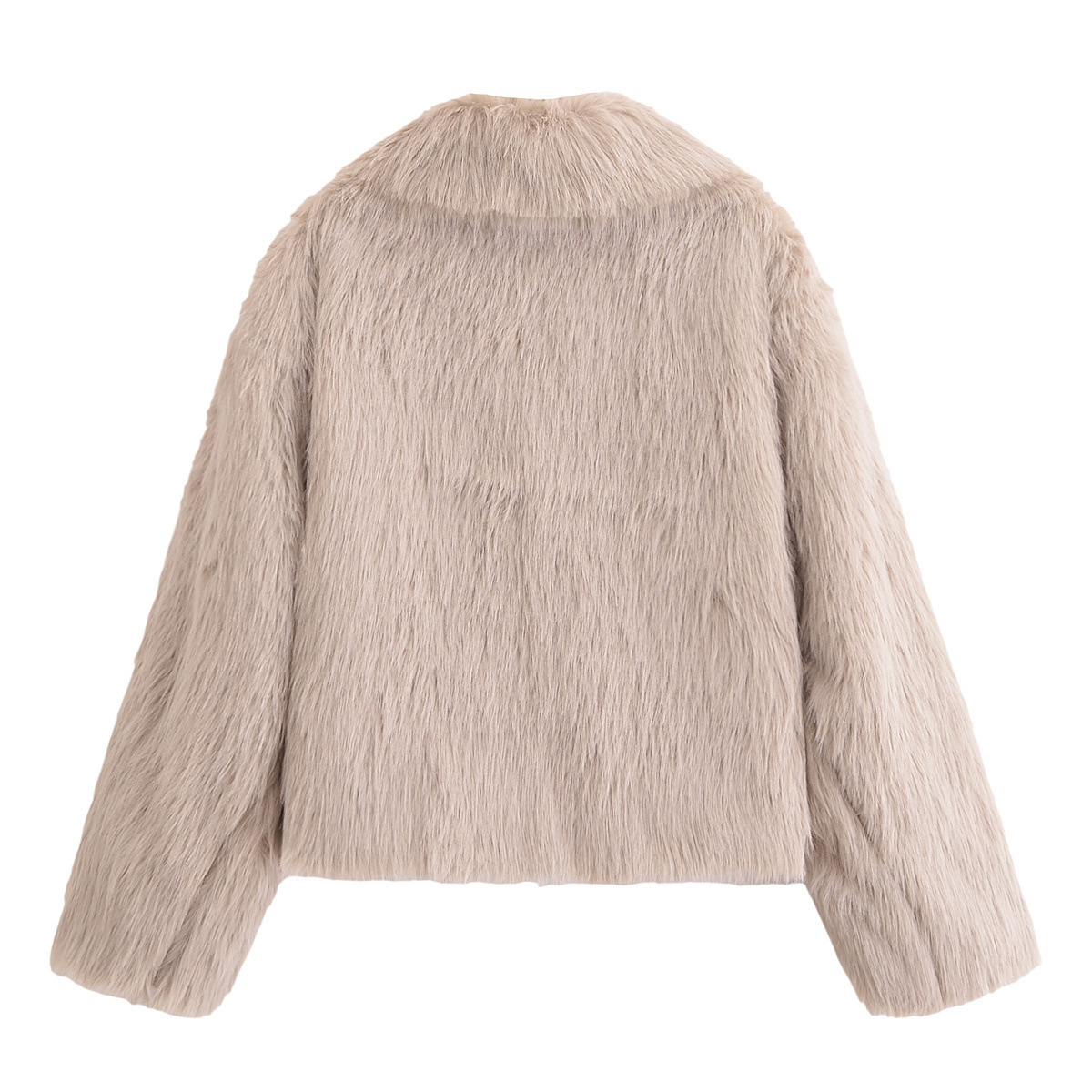 Faux Fur Collar Jacket - Chic Minimalist Plush Coat KUN-00169