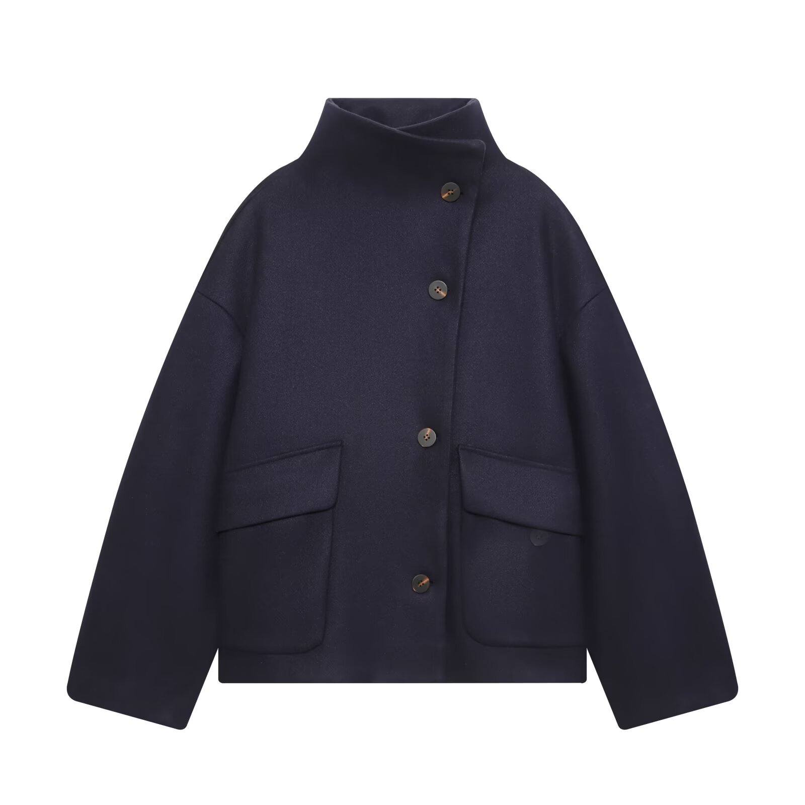 Abrigo recto de mezcla de lana - Abrigo elegante con cuello alto KUN-00041