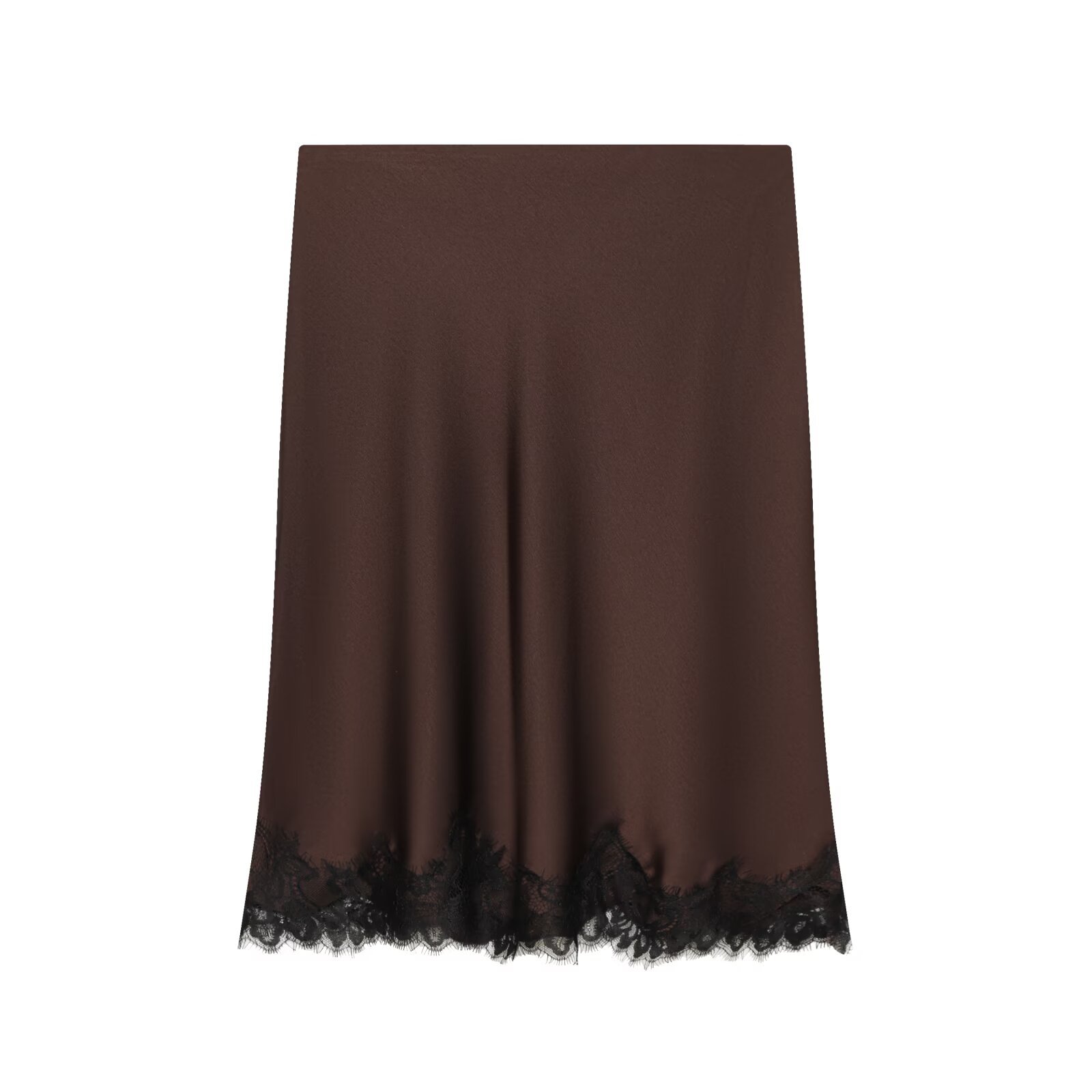 Satin Lace Hem Straight Midi Skirt KUN-00021