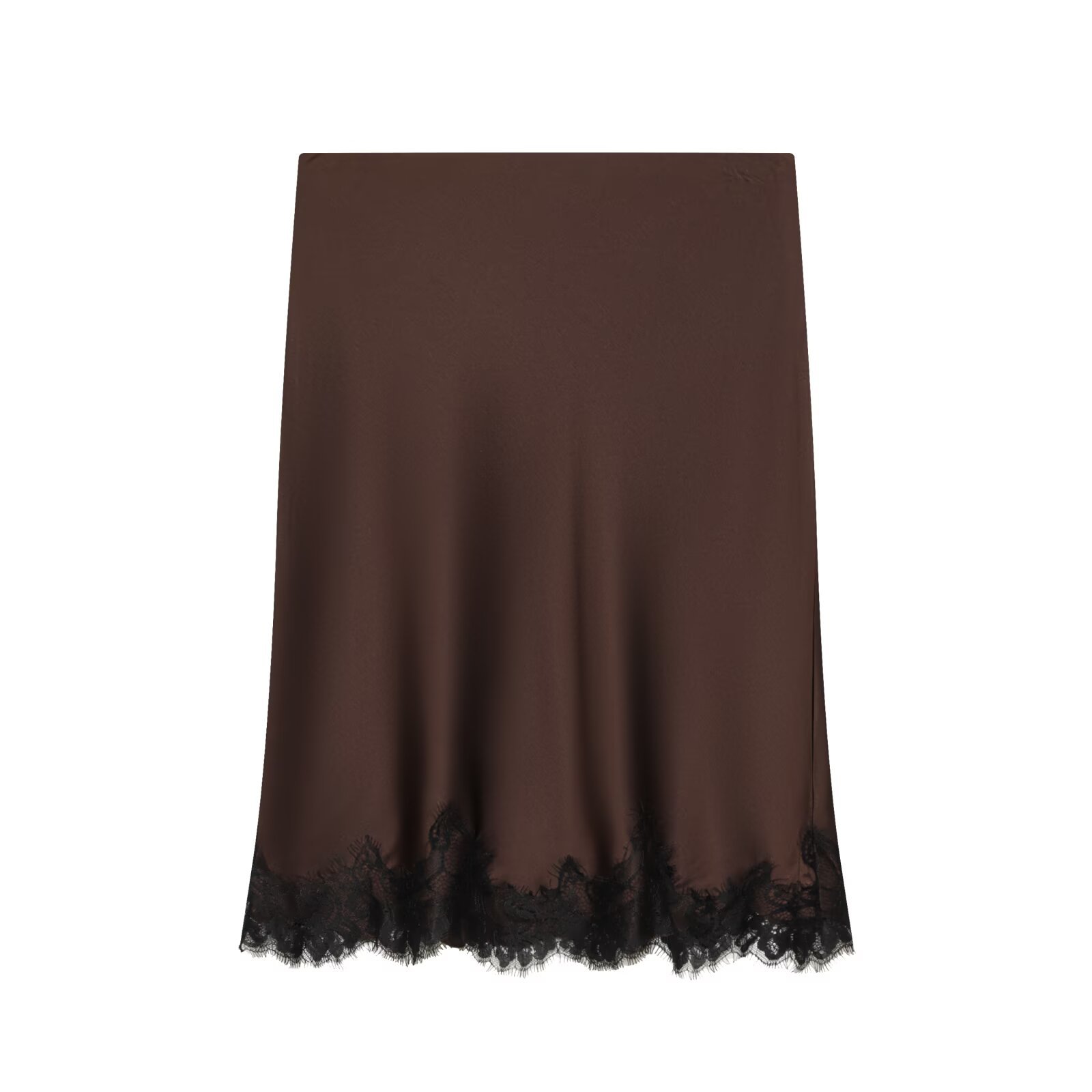 Satin Lace Hem Straight Midi Skirt KUN-00021