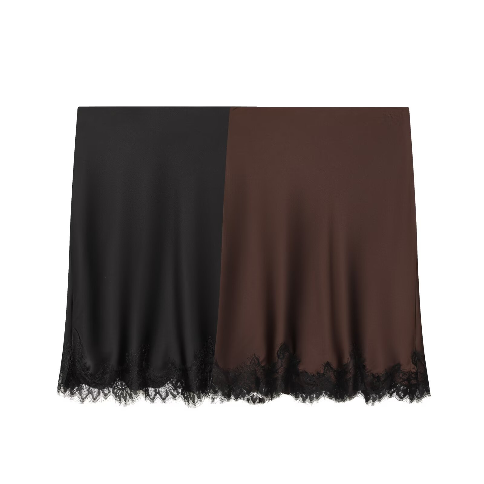 Satin Lace Hem Straight Midi Skirt KUN-00021