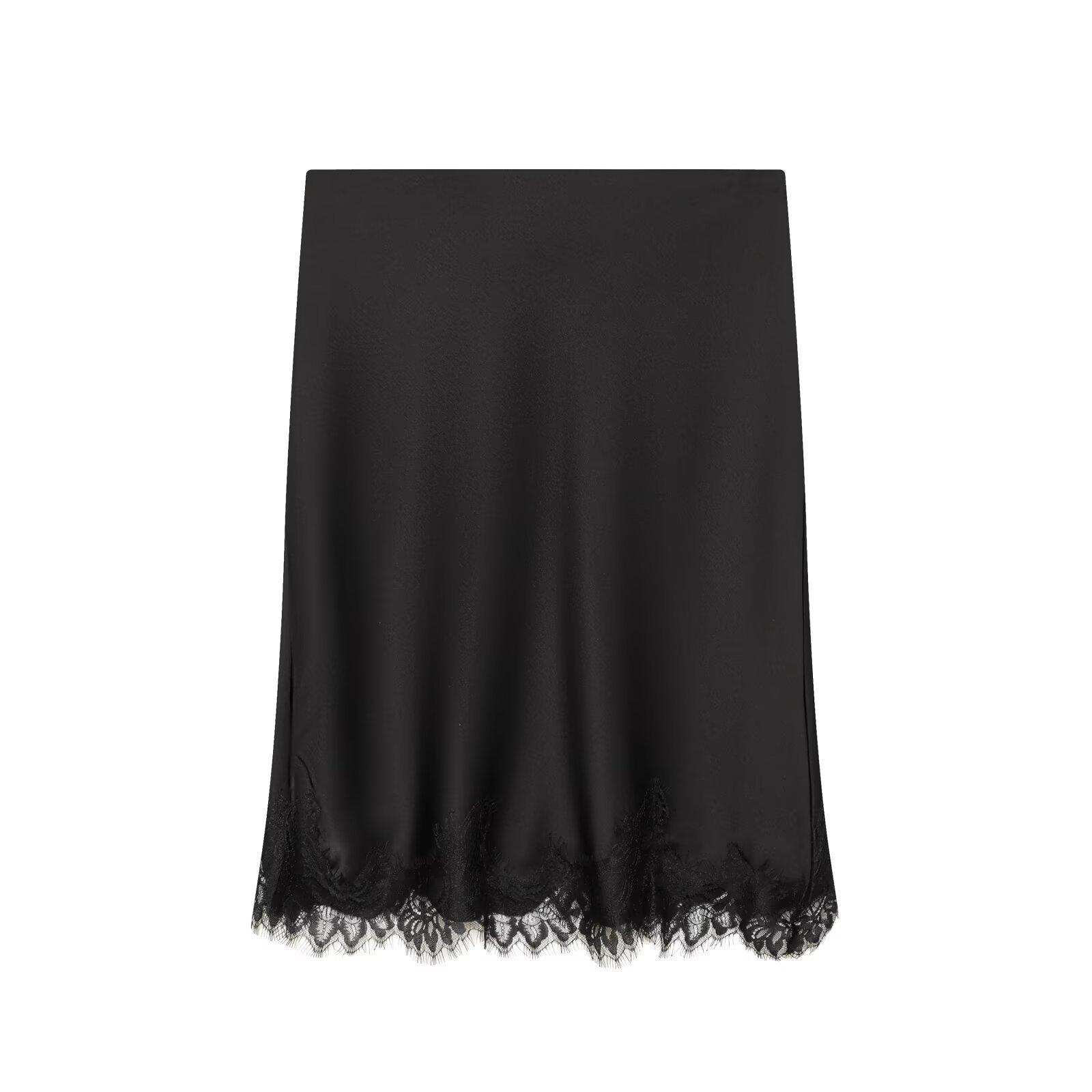 Satin Lace Hem Straight Midi Skirt KUN-00021