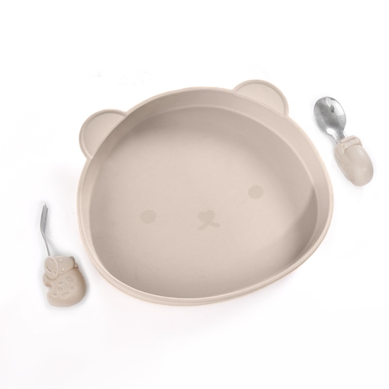 Cute Bear Silicone Baby Plate & Utensil Set - Food Grade