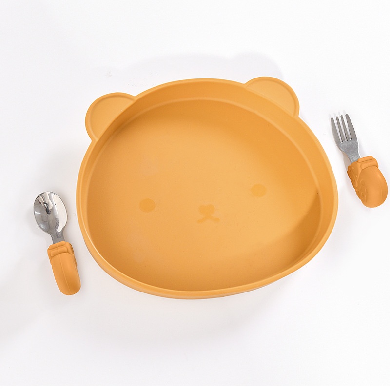 Cute Bear Silicone Baby Plate & Utensil Set - Food Grade