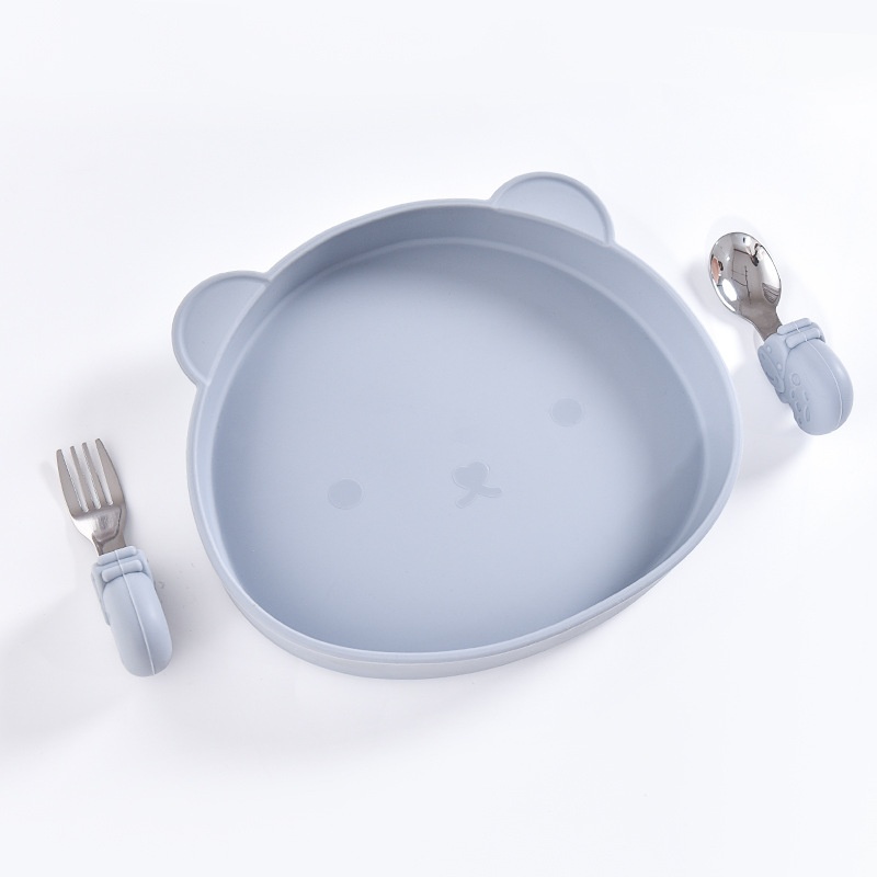 Cute Bear Silicone Baby Plate & Utensil Set - Food Grade