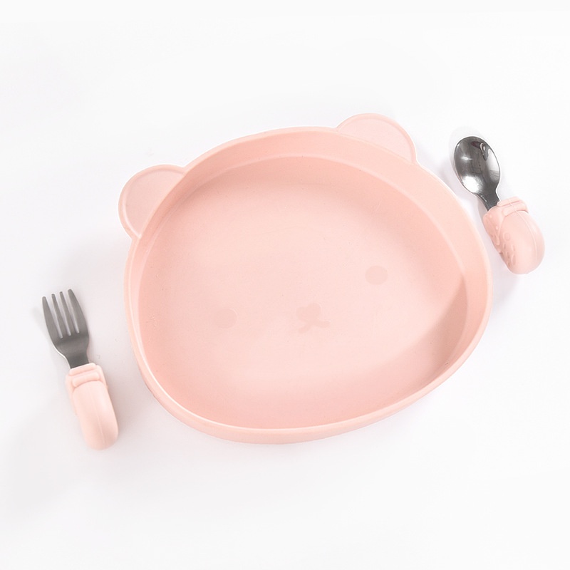 Cute Bear Silicone Baby Plate & Utensil Set - Food Grade
