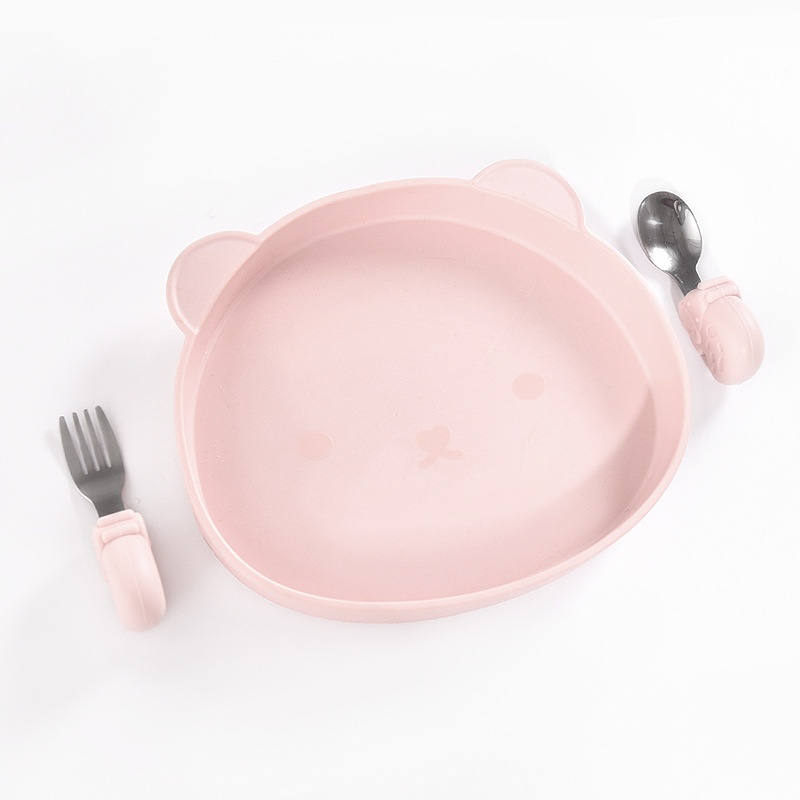 Cute Bear Silicone Baby Plate & Utensil Set - Food Grade