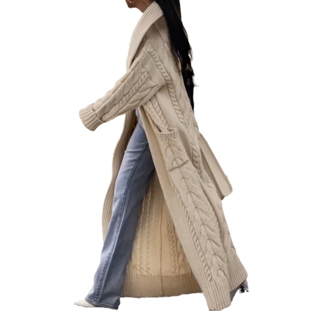 Chunky Knit Cardigan Sweater Long Open Front Cable Knit Duster SSU-00092