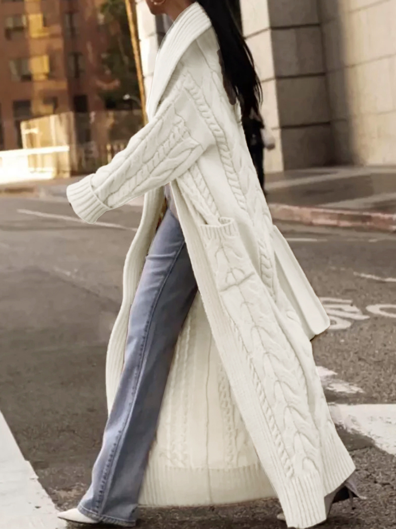 Chunky Knit Cardigan Sweater Long Open Front Cable Knit Duster SSU-00092