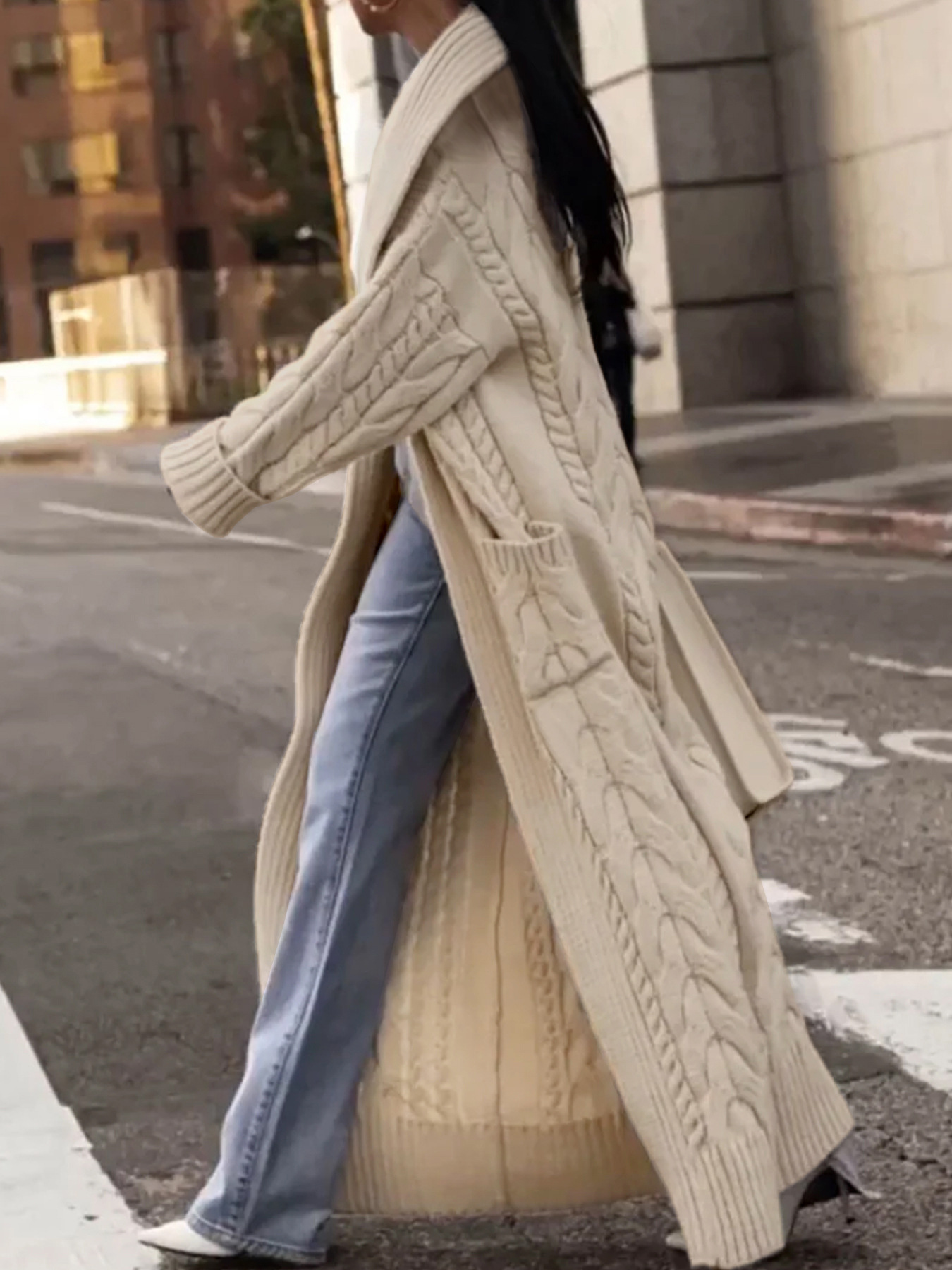 Chunky Knit Cardigan Sweater Long Open Front Cable Knit Duster SSU-00092