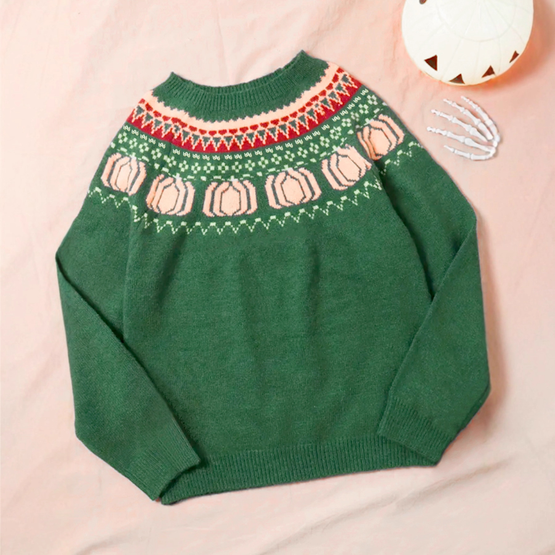 Knitted Color Block Halloween Sweater Long Sleeve Knit Top SSU-00081