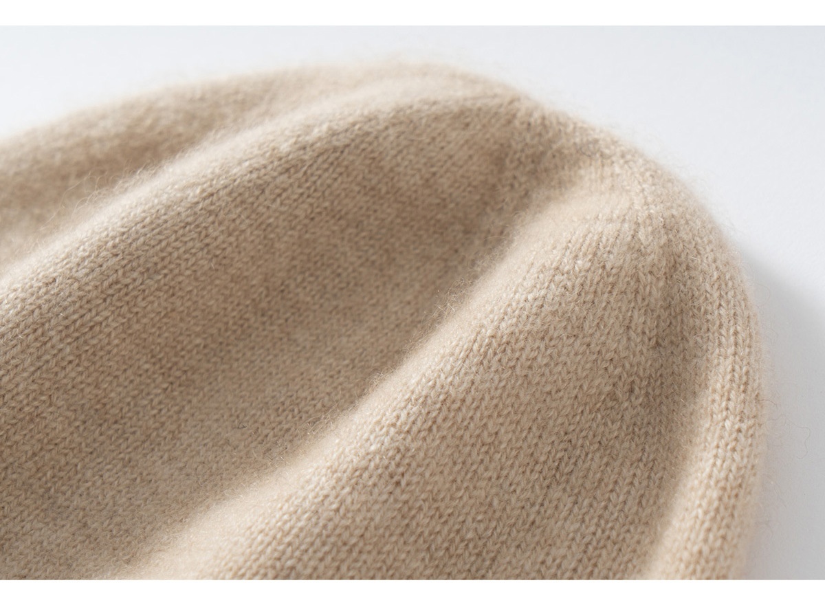 Cashmere Fine Knit Roll-Edge Beanie Hat