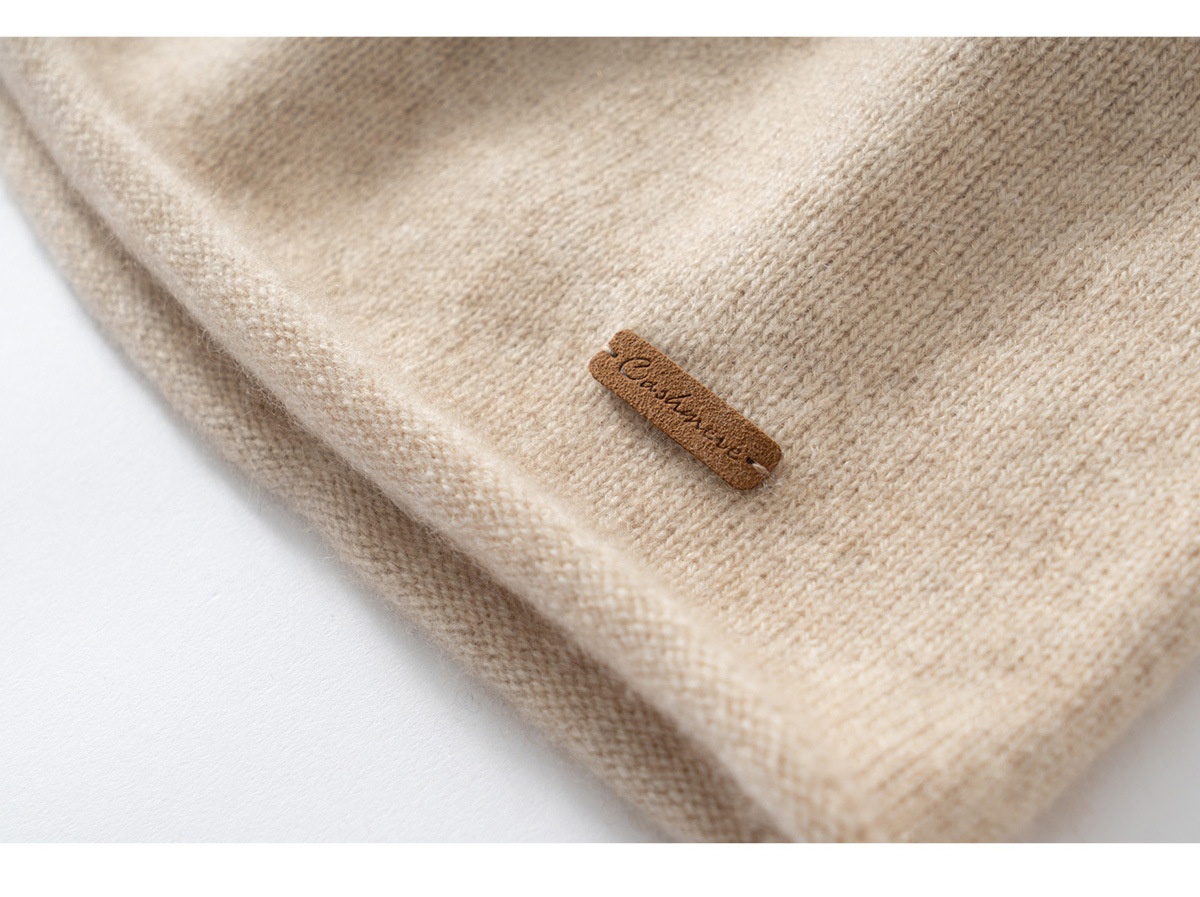 Cashmere Fine Knit Roll-Edge Beanie Hat