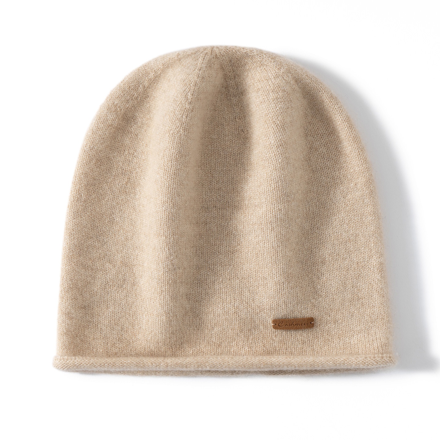 Cashmere Fine Knit Roll-Edge Beanie Hat