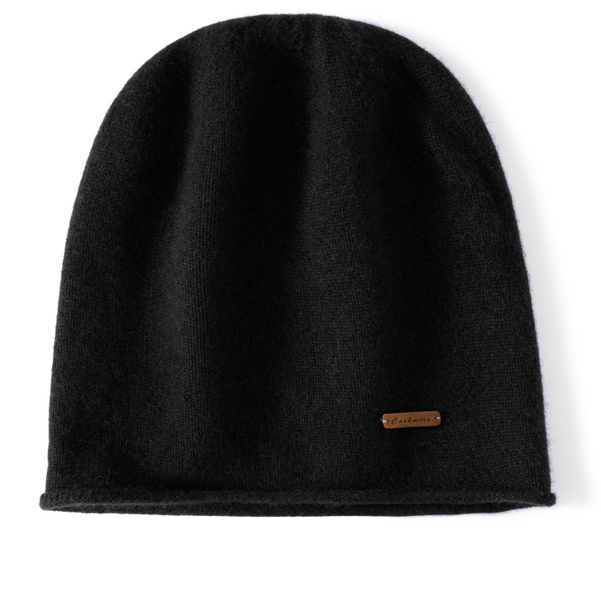 Cashmere Fine Knit Roll-Edge Beanie Hat