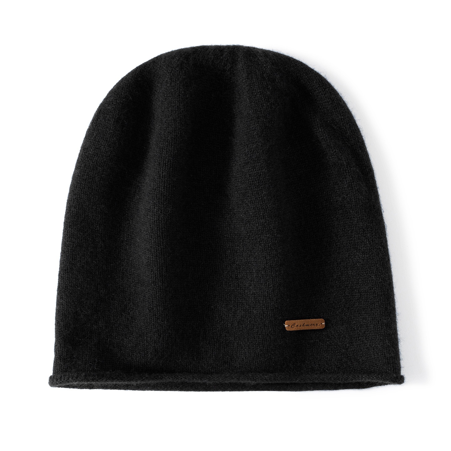 Cashmere Fine Knit Roll-Edge Beanie Hat