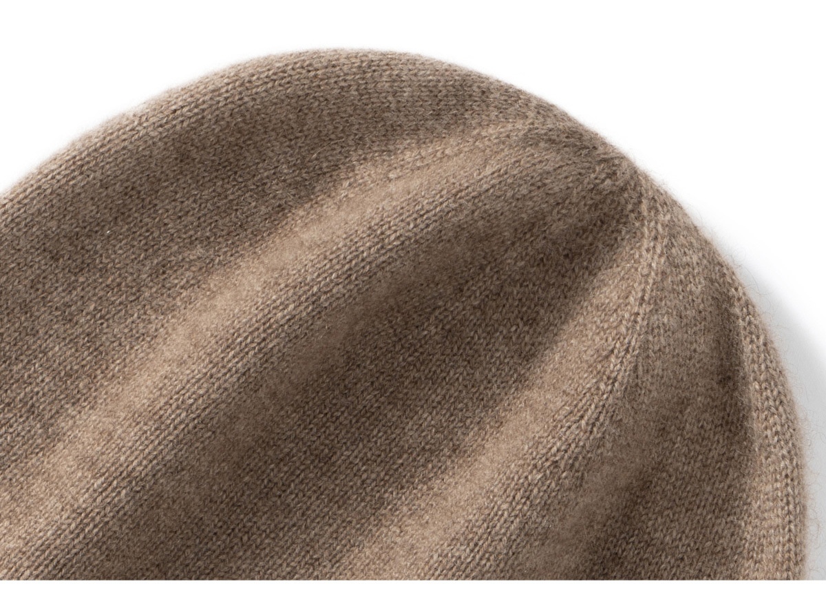 Cashmere Fine Knit Roll-Edge Beanie Hat