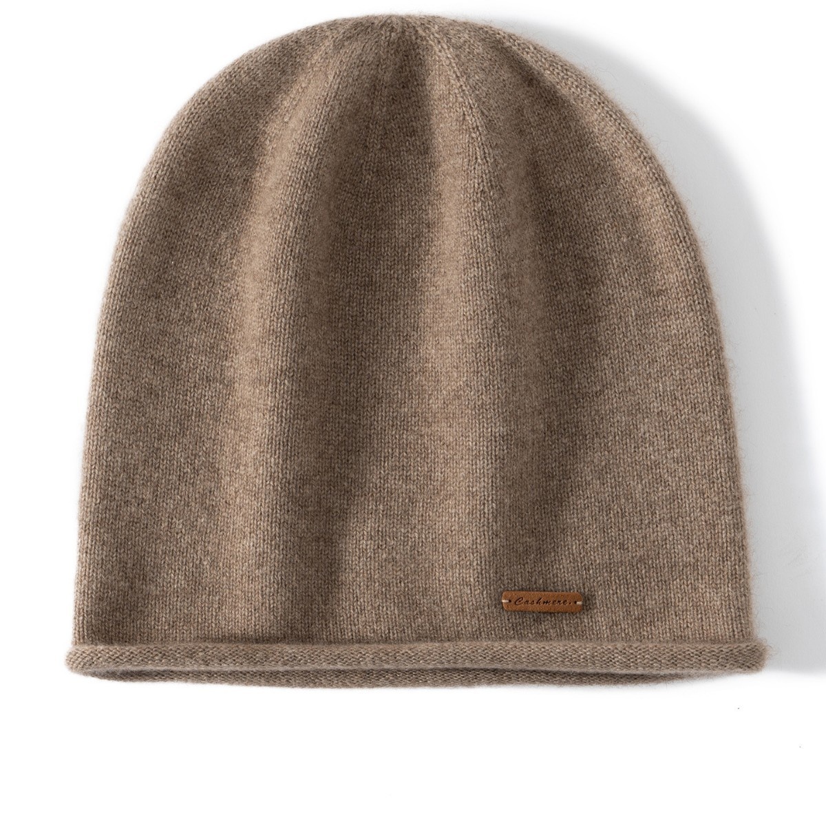 Cashmere Fine Knit Roll-Edge Beanie Hat