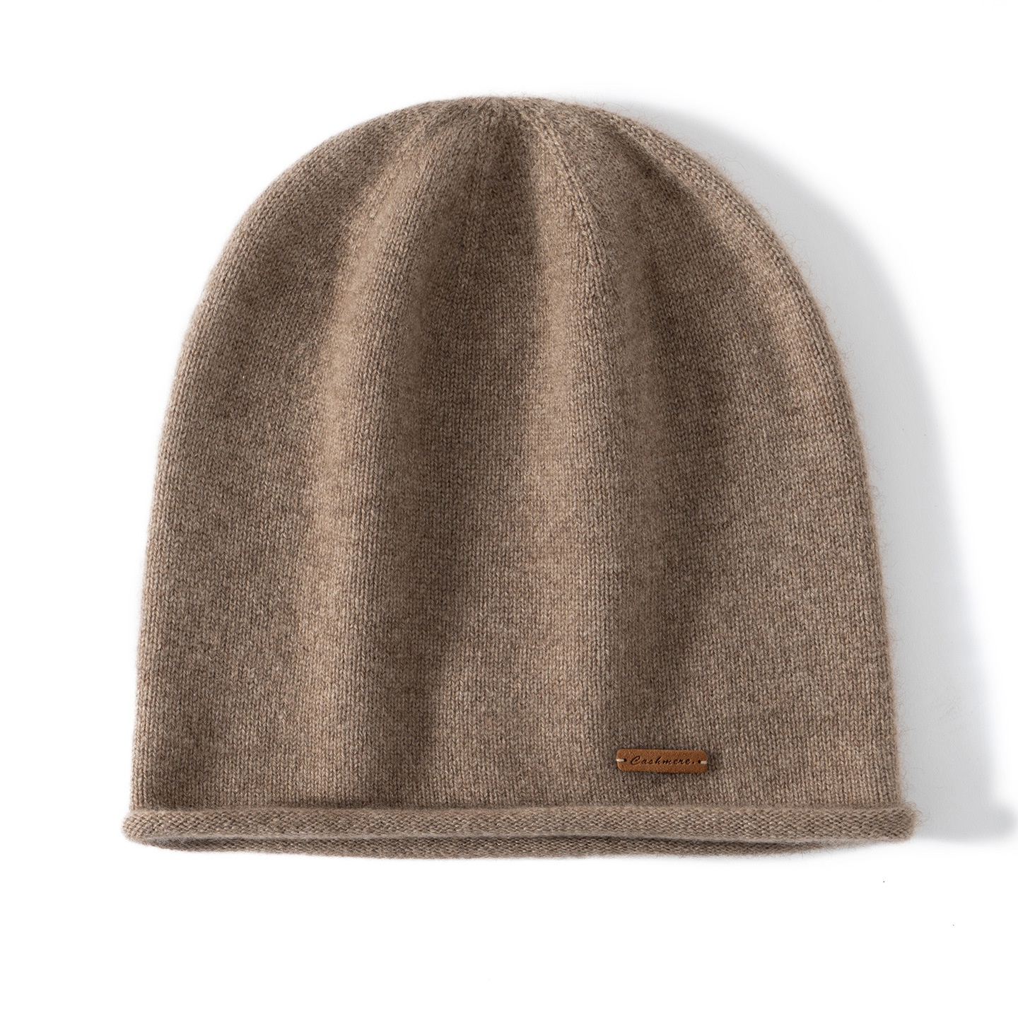 Cashmere Fine Knit Roll-Edge Beanie Hat