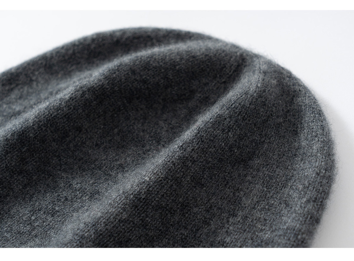 Cashmere Fine Knit Roll-Edge Beanie Hat
