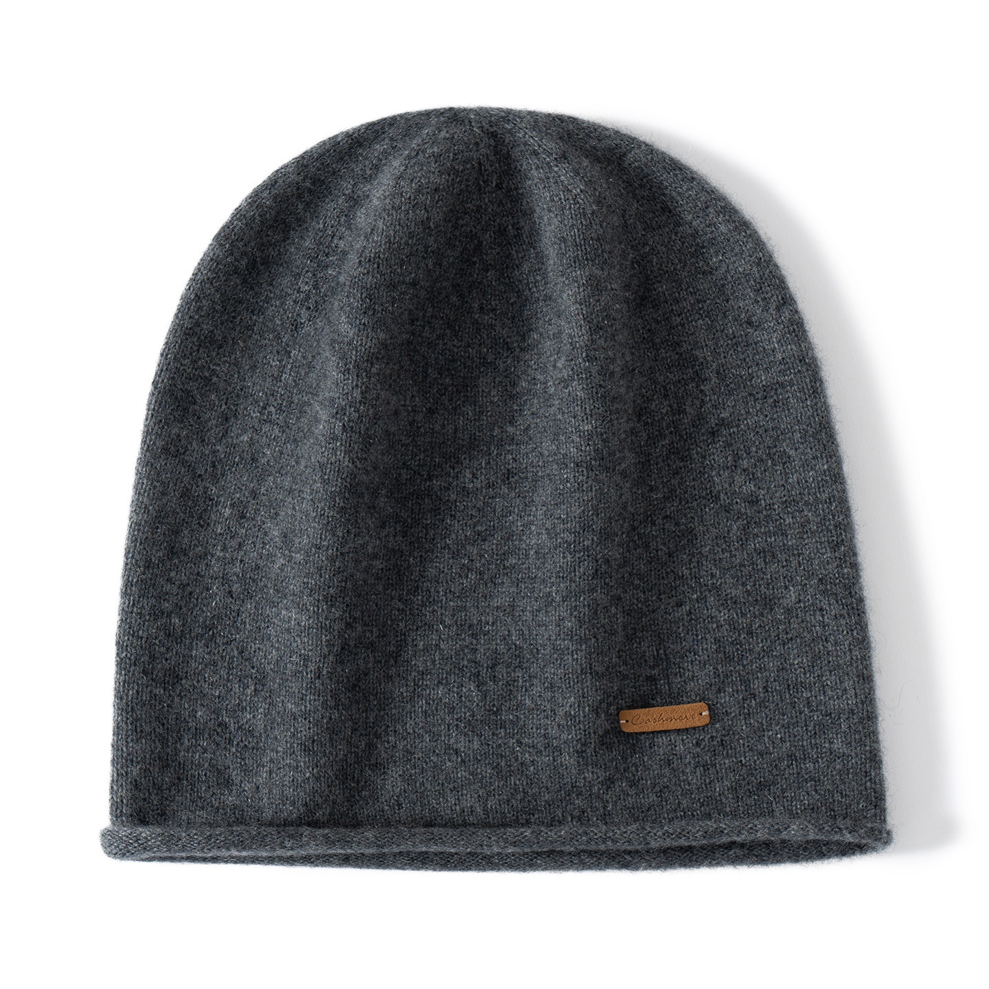 Cashmere Fine Knit Roll-Edge Beanie Hat