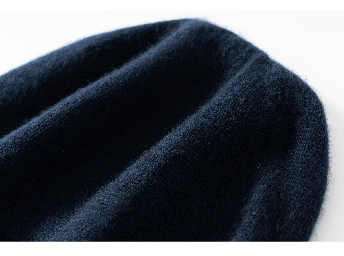 Cashmere Fine Knit Roll-Edge Beanie Hat