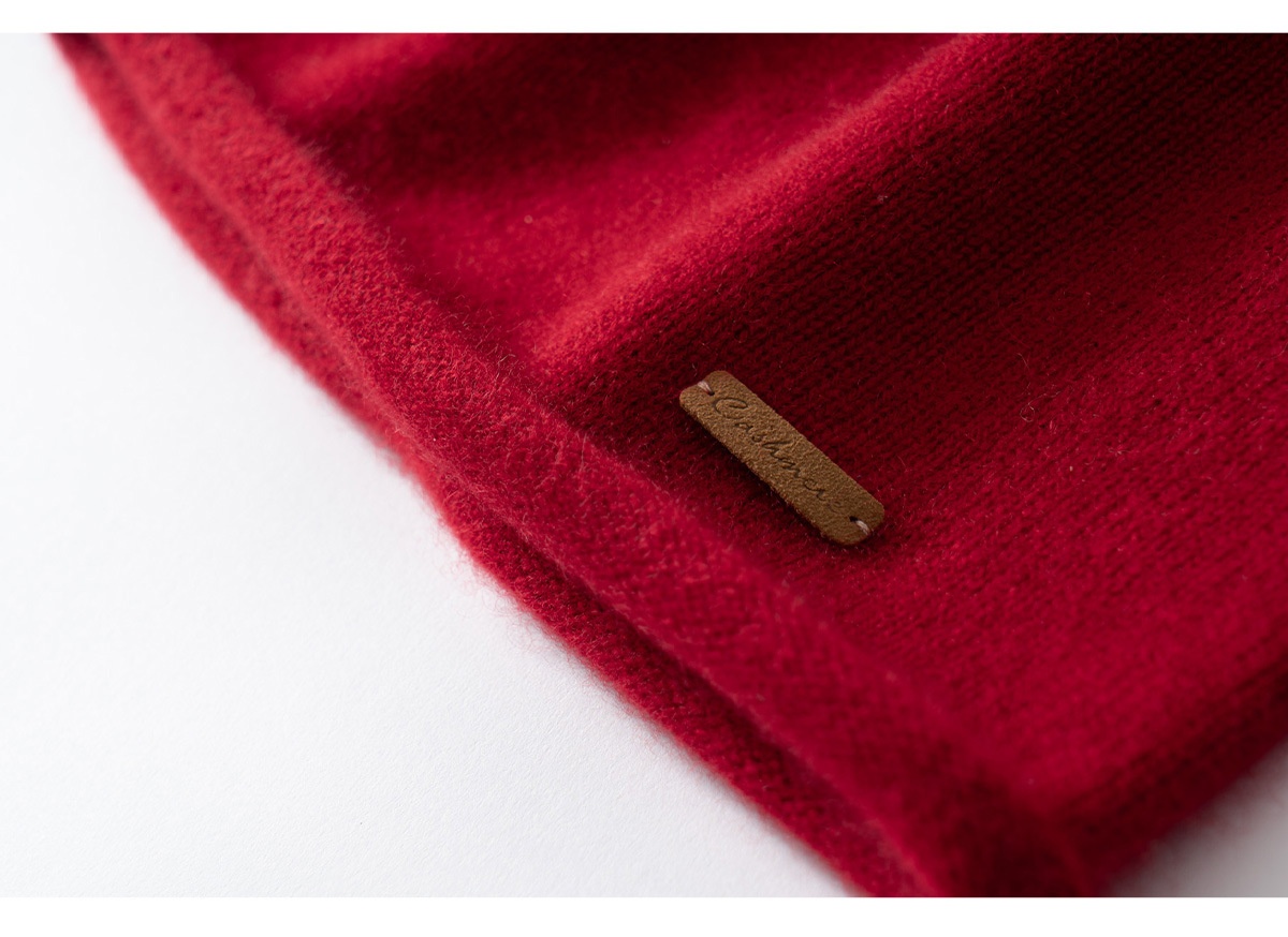 Cashmere Fine Knit Roll-Edge Beanie Hat
