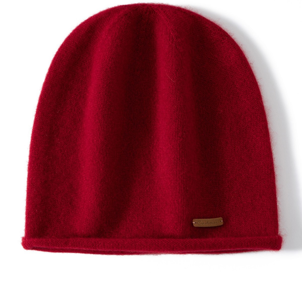 Cashmere Fine Knit Roll-Edge Beanie Hat