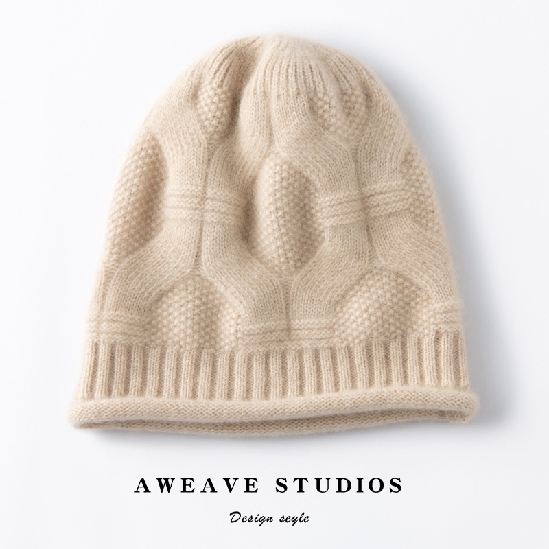 Cashmere Cable Knit Textured Cashmere Beanie Hat